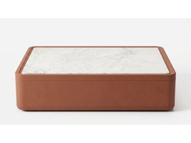 Low rectangular coffee table in leather with marble top RIFLESSI Ludovica Mascheroni