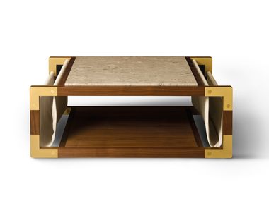 Canaletto walnut coffee table with marble top TRIVIO Ludovica Mascheroni