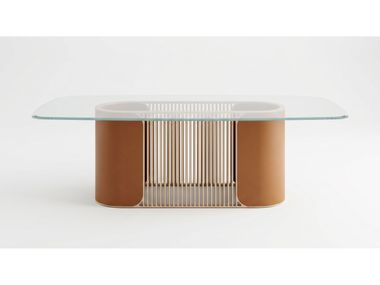 Rectangular table with glass top and leather-covered base VIA DEI GIARDINI Ludovica Mascheroni