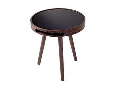 Round wood and glass coffee table MALIN Woak