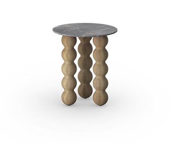 Round side table with teak legs and sintered stone top BOBBIN MAMAGREEN