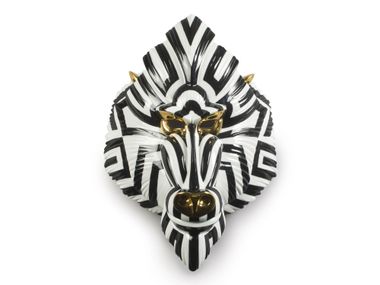 Wanddekorationsobjekt aus Porzellan MANDRILL MASK (BLACK AND GOLD) Lladró