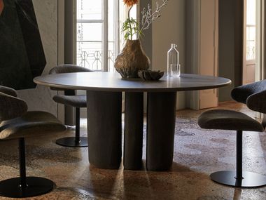 Round table in solid wood and ceramic JAKU MORE