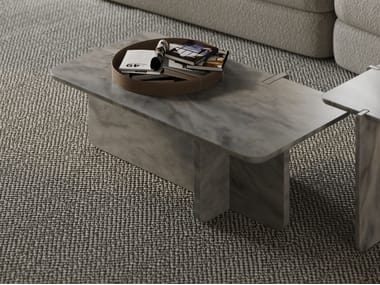 Maami Home, NOTCH LONG Tavolino rettangolare in marmo Grigio Nuvolato