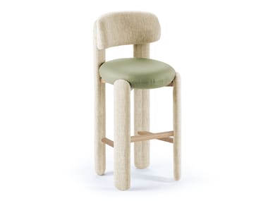 Upholstered high fabric stool with footrest CHOUX