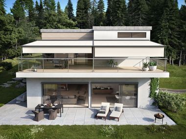Box motorized awning with guide system MARKILUX PERGOLA CLASSIC Markilux