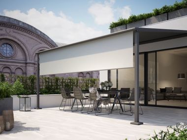 Sliding awning with guide system MARKILUX PERGOLA COMPACT Markilux