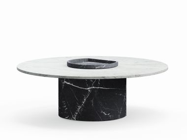 Round low Nero Marquina marble and Carrara marble coffee table ECLIPSE Marmo Arredo