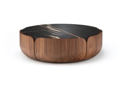 Round coffee table in marble and solid wood BLOOM L Milla & Milli