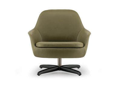 Leather armchair with spoke base with armrests SENDAI Minotti
