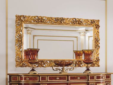 Wall-mounted framed gold leaf mirror CARVED SYMMETRY Modenese Luxury Interiors