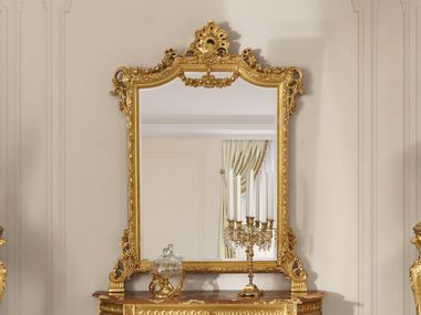 Rectangular wall-mounted framed gold leaf mirror ELITE SHAPED Modenese Luxury Interiors