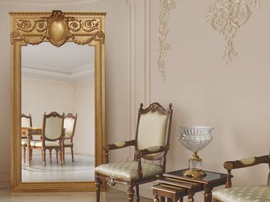 Freestanding framed rectangular gold leaf mirror ELITE Modenese Luxury Interiors