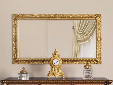 Wall-mounted framed rectangular gold leaf mirror ELITE Modenese Luxury Interiors