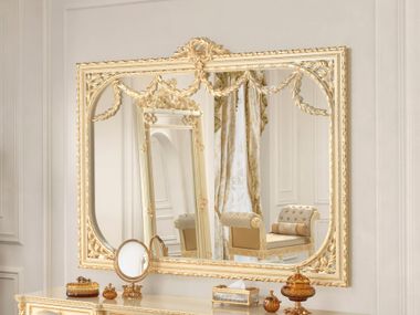 Wall-mounted framed wooden mirror GOLDEN RADIANCE SHAPED Modenese Luxury Interiors