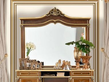 Rectangular wall-mounted framed walnut mirror GOLDEN SHADE Modenese Luxury Interiors