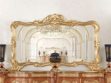 Wall-mounted framed rectangular gold leaf mirror ROYAL BLEND GRAND Modenese Luxury Interiors