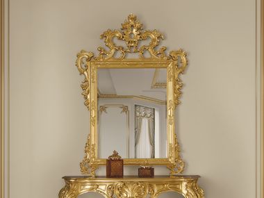 Rectangular framed wall-mounted gold leaf mirror ROYAL BLEND SHAPED Modenese Luxury Interiors
