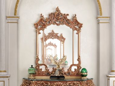 Wall-mounted framed rectangular walnut mirror ROYAL BLEND WALNUT Modenese Luxury Interiors