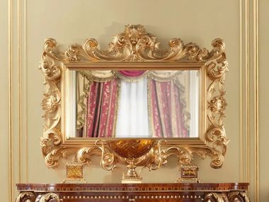 Rectangular wall-mounted framed gold leaf mirror RUBINO DELIGHT Modenese Luxury Interiors