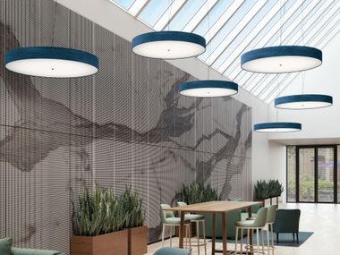 LED fabric pendant lamp DISCOVOLANTE Modo Luce