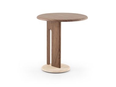 Side table with travertine base and walnut frame AMBROGIO Morica Design