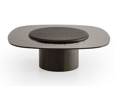 Oak and glass coffee table for living room EGG Morica Design