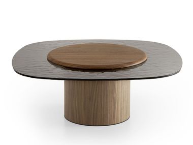 Walnut and glass coffee table for living room EGG Morica Design