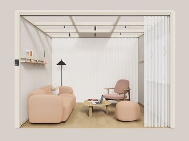 Glass and aluminium office booth for coffee break MODULAR LOUNGE 3x3 Mute