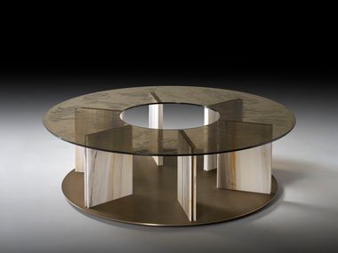 Round glass and marble coffee table ATICO NEUTRA