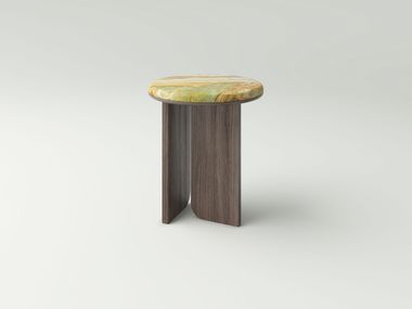 Round pine and stone drink table OLIVER NITZAN HOME