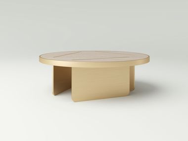 Round oak and brass coffee table LUNA NITZAN HOME