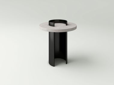 Mesa de centro redonda em aço e madeira TOURBE NITZAN HOME
