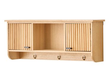 Wall-mounted wooden coat rack with 2 doors and 2 hooks KONDO NORDLYS