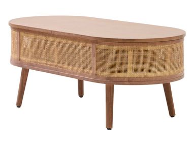 Low walnut wood and rattan coffee table with storage compartment LOTTA NORDLYS