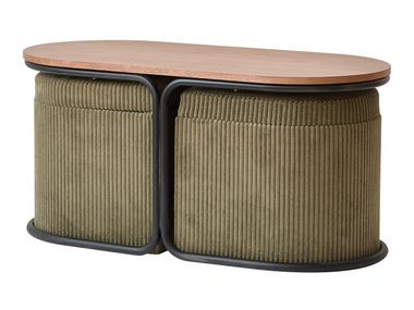 Set with wooden table and 2 green corduroy poufs SENJA NORDLYS