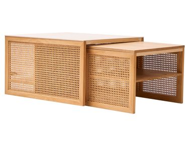 Set of 2 nesting rattan coffee tables with marble-effect top TROMSO NORDLYS