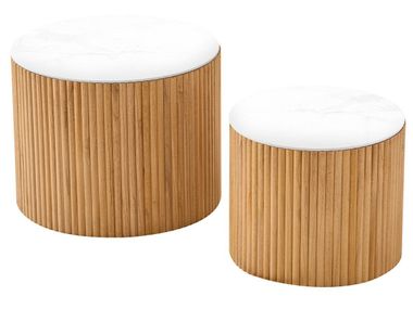 Set of 2 round solid wood side tables with storage compartment YATOMI NORDLYS