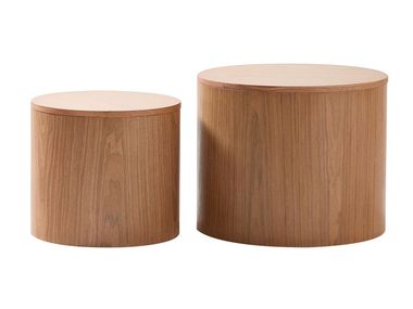 Set of 2 round solid walnut wood side tables with storage compartment YATOMI NORDLYS