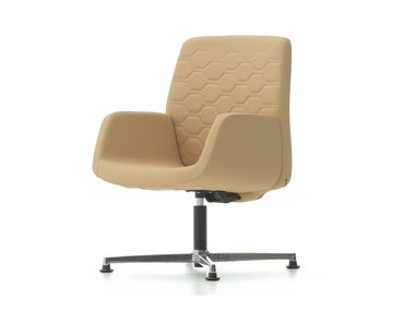Swivel leather training chair with armrests with 4-Star base AURA LOUNGE NURUS