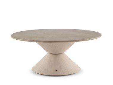 Round height-adjustable ash coffee table with travertine top FEUDO Natuzzi Italia