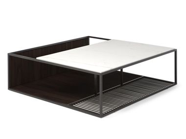 Square wooden and marble coffee table with integrated magazine rack FILROUGE Natuzzi Italia