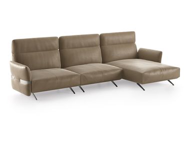 Leather sofa with chaise longue PABLO Natuzzi Italia