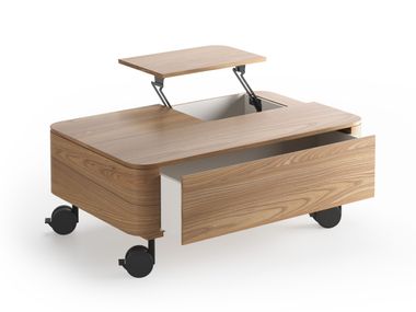 Wooden coffee table with castors and storage space SQUARE Natuzzi Italia