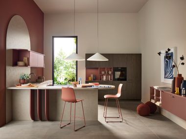 Küche aus Holz SOFT LACK Hennarot / LEAF Noce Marone Nolte Küchen