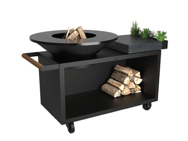 OFYR, OFYR ISLAND+ BLACK 100 PRO CERAMIC DARK GREY Barbecue a legna in acciaio Corten™ con ruote