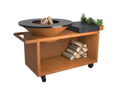 OFYR, OFYR ISLAND+ CORTEN 100 PRO CERAMIC DARK GREY Barbecue a legna in acciaio Corten™ con ruote