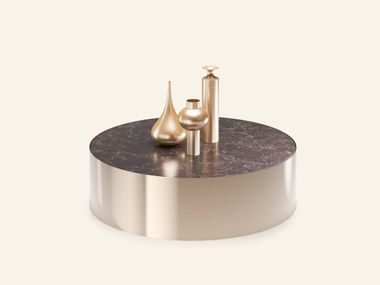 Low round coffee table with quartz top HOLE ORO NERO Collection