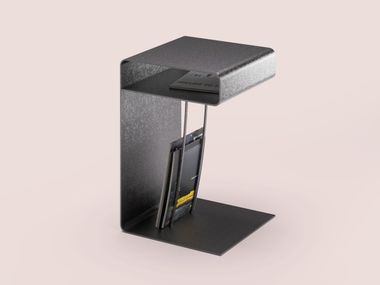 Square steel high side table with integrated magazine rack HOLLOW ORO NERO Collection