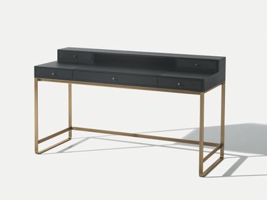 Scrittoio in legno e pelle con decori in metallo PROUST Oasis